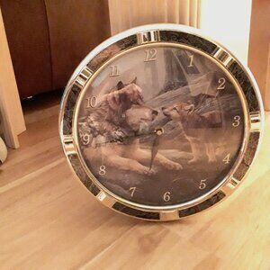 Wolf and pup wall clock (analog), takes 1 battery